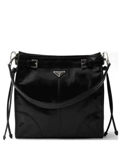 Prada Shoulder Bag Top Handle Smooth Finish In Black