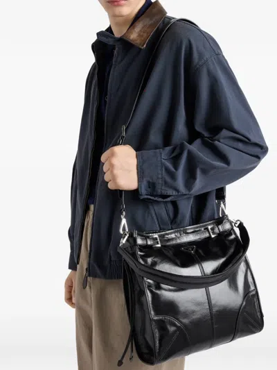 Prada Shoulder Bag Top Handle Smooth Finish In Black