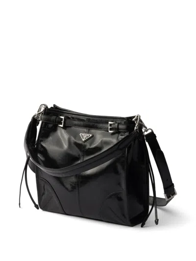 Prada Shoulder Bag Top Handle Smooth Finish In Black