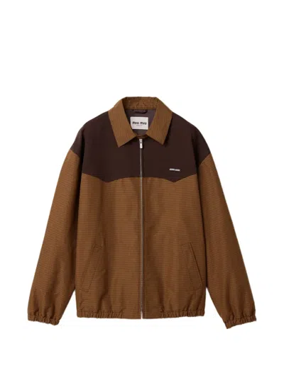 Miu Miu Collared Jacket Two Tone Elasticated Design In Brown