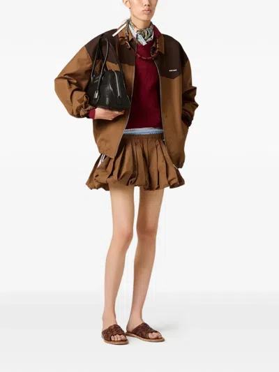 Miu Miu Collared Jacket Two Tone Elasticated Design In Brown