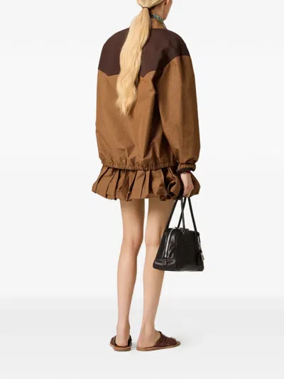 Miu Miu Collared Jacket Two Tone Elasticated Design In Brown