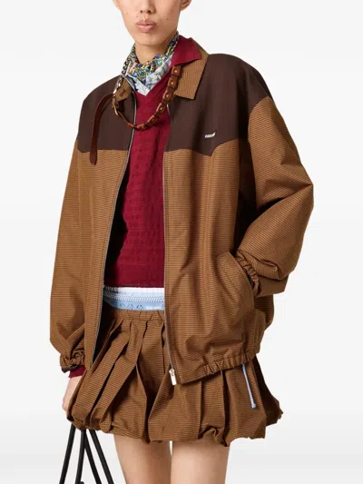 Miu Miu Collared Jacket Two Tone Elasticated Design In Brown