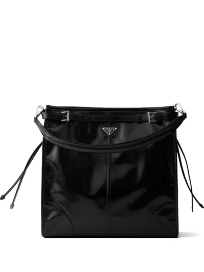 Prada Shoulder Bag Top Handle Smooth Finish In Black