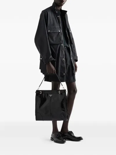 Prada Shoulder Bag Top Handle Smooth Finish In Black