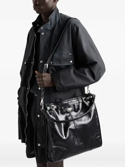 Prada Shoulder Bag Top Handle Smooth Finish In Black