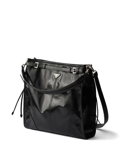 Prada Shoulder Bag Top Handle Smooth Finish In Black