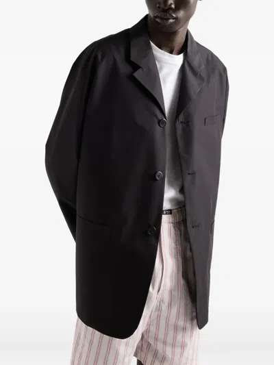 Prada Single-breasted Technical Cotton Jacket In Black