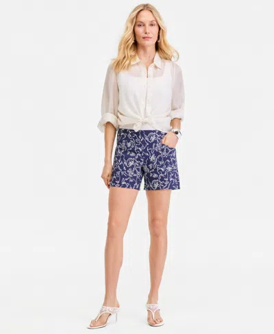 Inc International Concepts Women's Printed Pull-on Shorts, Macy's Exclusive In Blue