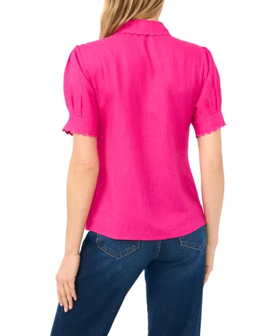 Cece Scalloped Button Front Blouse In Purple
