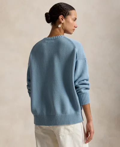 Polo Ralph Lauren Cotton Bear Long Sleeve Crew Neck Pullover Blue Note