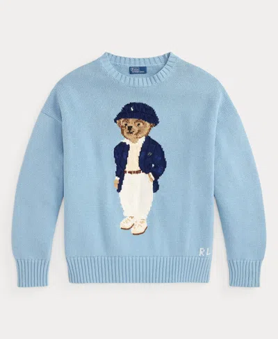 Polo Ralph Lauren Cotton Bear Long Sleeve Crew Neck Pullover Blue Note