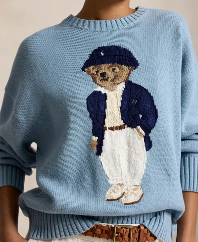 Polo Ralph Lauren Cotton Bear Long Sleeve Crew Neck Pullover Blue Note