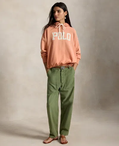 Polo Ralph Lauren Logo Lightweight Fleece Hoodie In Pastel Coral In Pink