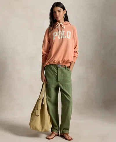 Polo Ralph Lauren Logo Lightweight Fleece Hoodie In Pastel Coral In Pink