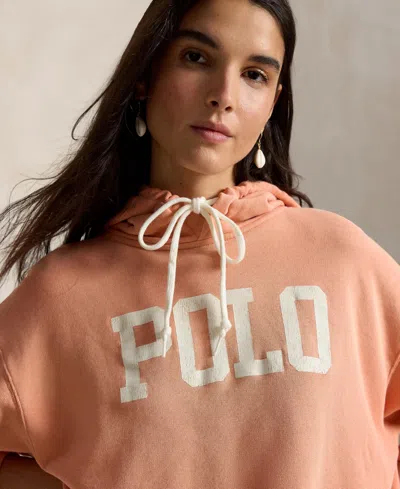 Polo Ralph Lauren Logo Lightweight Fleece Hoodie In Pastel Coral In Pink