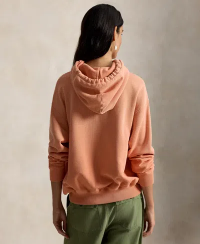 Polo Ralph Lauren Logo Lightweight Fleece Hoodie In Pastel Coral In Pink
