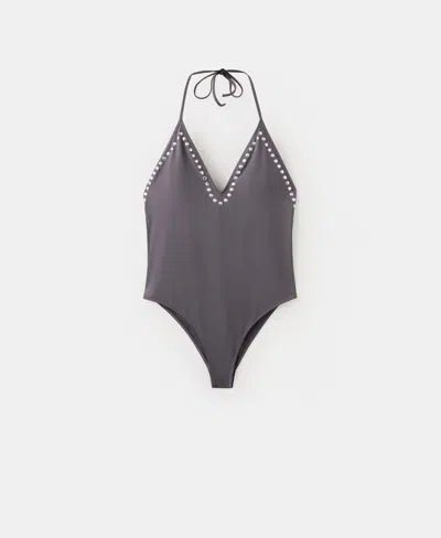 Mango Halter Swimsuit With Studs In Gray