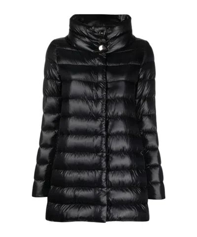 Herno Quilted Long-sleeved Down Jacket In Black