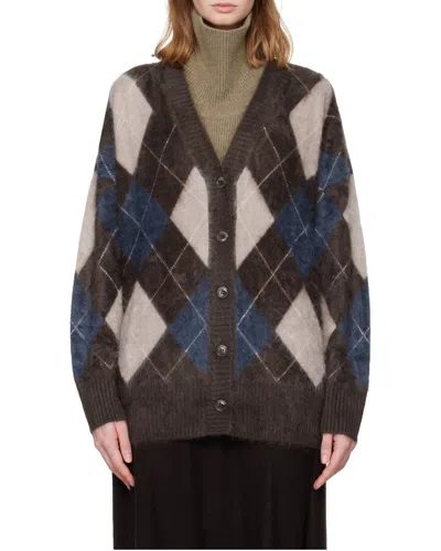 Lisa Yang Elaria Cardigan Wood/night Fall/sand/cream Brushed Argyle 0 In Multi