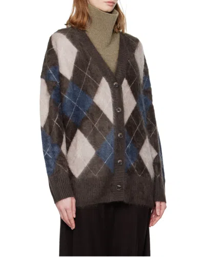 Lisa Yang Elaria Cardigan Wood/night Fall/sand/cream Brushed Argyle 0 In Multi
