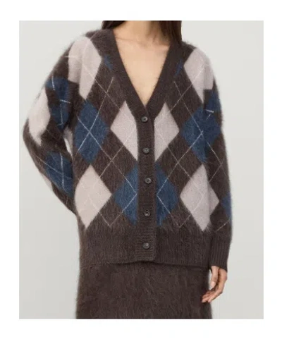 Lisa Yang Elaria Cardigan Wood/night Fall/sand/cream Brushed Argyle 0 In Multi