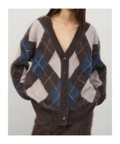 Lisa Yang Elaria Cardigan Wood/night Fall/sand/cream Brushed Argyle 0 In Multi