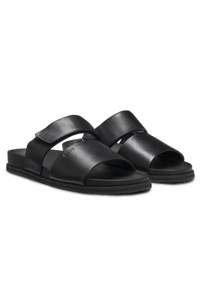 Hugo Boss Touch-strap Leather Sandals In Multi