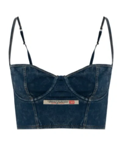 Diesel Effect Cotton Mini Top With Adjustable Straps In Blue