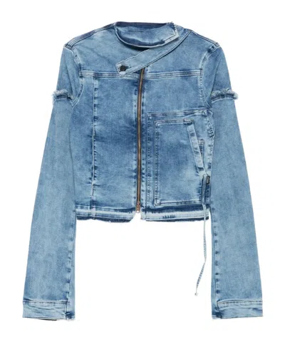 Ottolinger Blue Drape Collar Denim Jacket In Blue