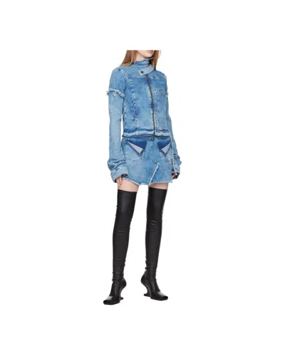 Ottolinger Blue Drape Collar Denim Jacket In Blue