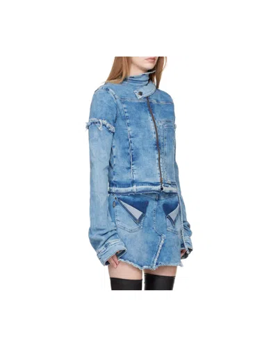 Ottolinger Blue Drape Collar Denim Jacket In Blue