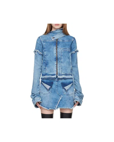 Ottolinger Blue Drape Collar Denim Jacket In Blue
