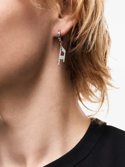 Diesel D Logo Drop Earrings In Silver