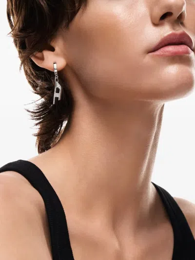 Diesel D Logo Drop Earrings In Silver
