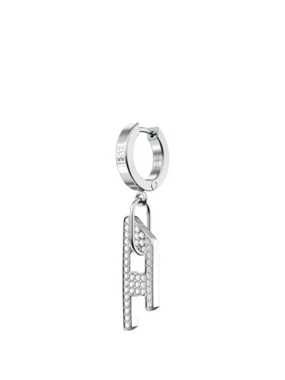 Diesel D Logo Drop Earrings In Silver