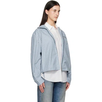 Acne Studios Blue Hooded Check Jacket In Blue