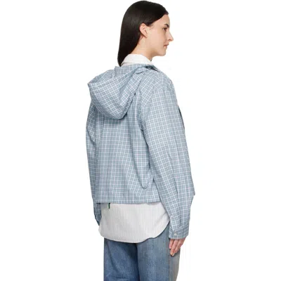 Acne Studios Blue Hooded Check Jacket In Blue