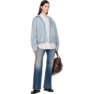 Acne Studios Blue Hooded Check Jacket In Blue