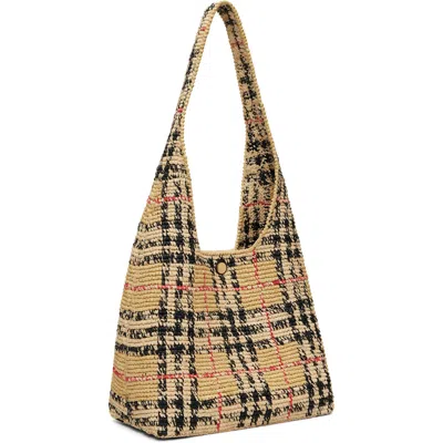 Burberry Womens Sand Small Margate Check Raffia Hobo Bag In Neutral
