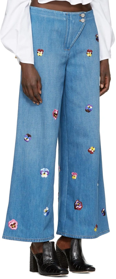 Shop Christopher Kane Indigo Embroidered Baggy Jeans