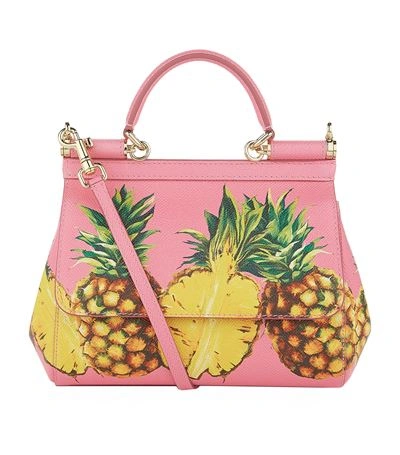 Dolce & Gabbana Pineapple Print Sicily Top Handle Bag In Pink/multi