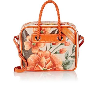 Balenciaga Blanket Square Medium Floral-print Tote Bag, Orange