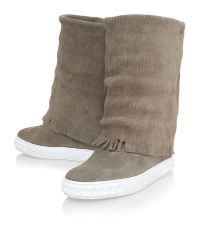Shop Casadei Chaucer Fringed Suede Wedge Boots