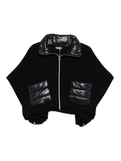 Herno Women Resort Poncho In Wool And Cashemre With Ultralight Nylon Details In Black