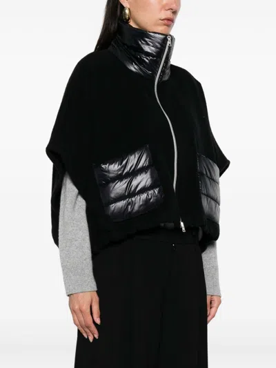 Herno Women Resort Poncho In Wool And Cashemre With Ultralight Nylon Details In Black
