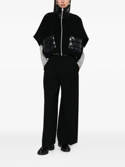 Herno Women Resort Poncho In Wool And Cashemre With Ultralight Nylon Details In Black