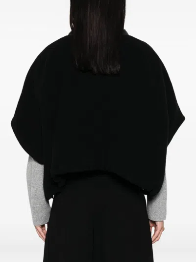 Herno Women Resort Poncho In Wool And Cashemre With Ultralight Nylon Details In Black