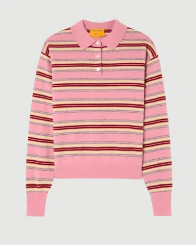 Guest In Residence Pink Striped Cashmere Knit Collegiate Stripe Polo Shirt In Multi