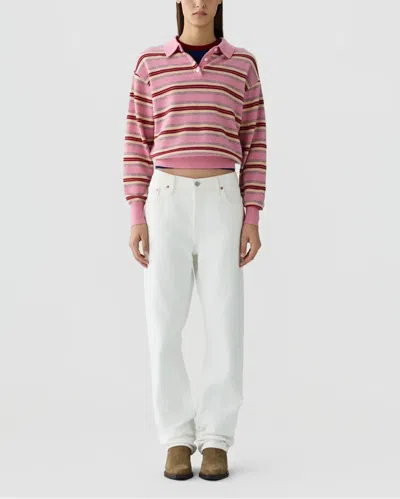 Guest In Residence Pink Striped Cashmere Knit Collegiate Stripe Polo Shirt In Multi